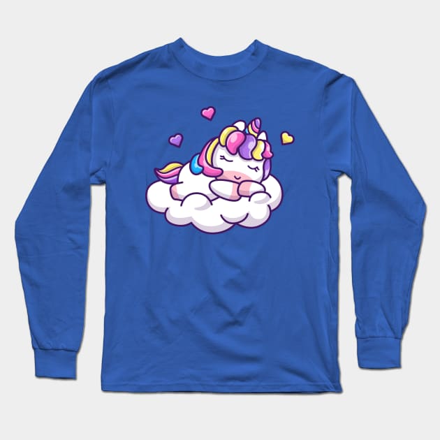 Cute Unicorn Sleeping On Cloud Cartoon Long Sleeve T-Shirt by Catalyst Labs